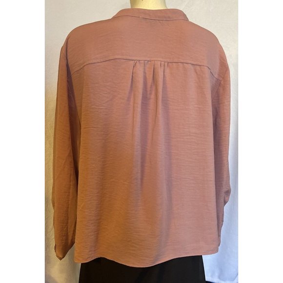 Womens 2x Adrienne Vittadini Rose Colored Button Down Blouse Front Tie - Picture 3 of 9